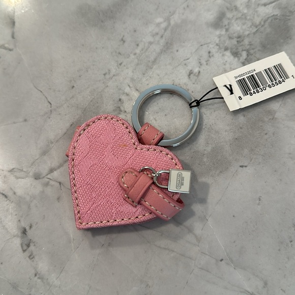 Coach pink heart leather canvas keychain new w tag - Picture 3 of 6